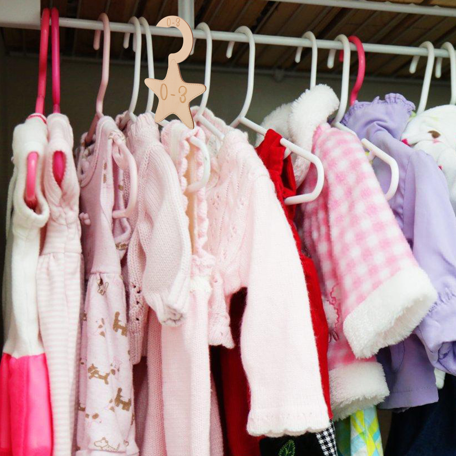 Baby Clothing Dividers - 7個入りベビー服クローゼット仕切り木製サイズディバイダー、子供部屋ワードローブベビークローゼットオーガナイザー、衣類収納用仕切り