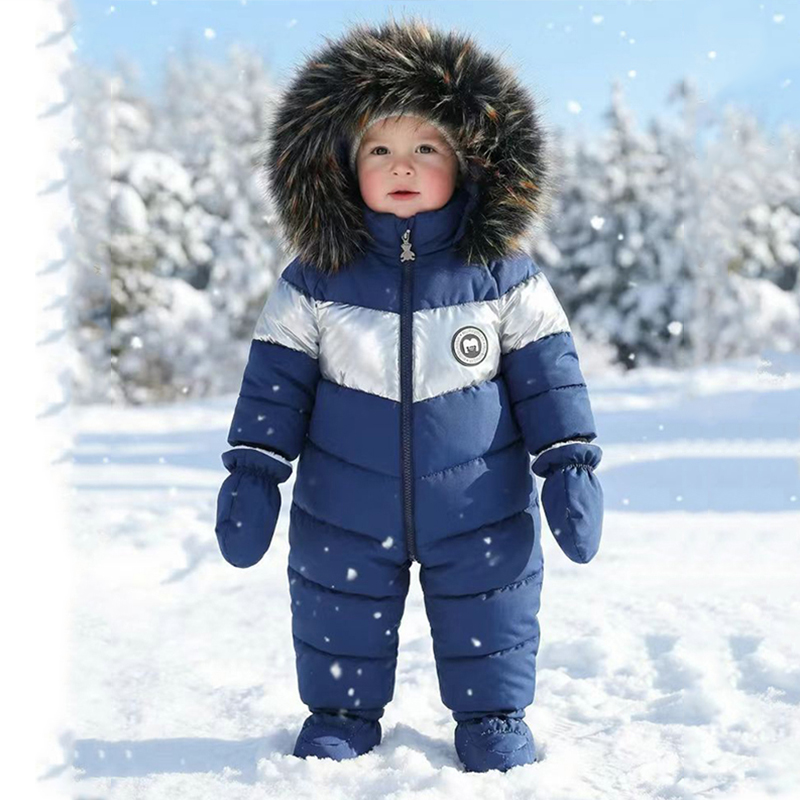 Baby Clothing Dividers - 冬新生児ロンパース手袋付き暖かい厚みのある女の赤ちゃん服フード付き男の子ジャンプスーツ子供服セット 0-18 ヶ月