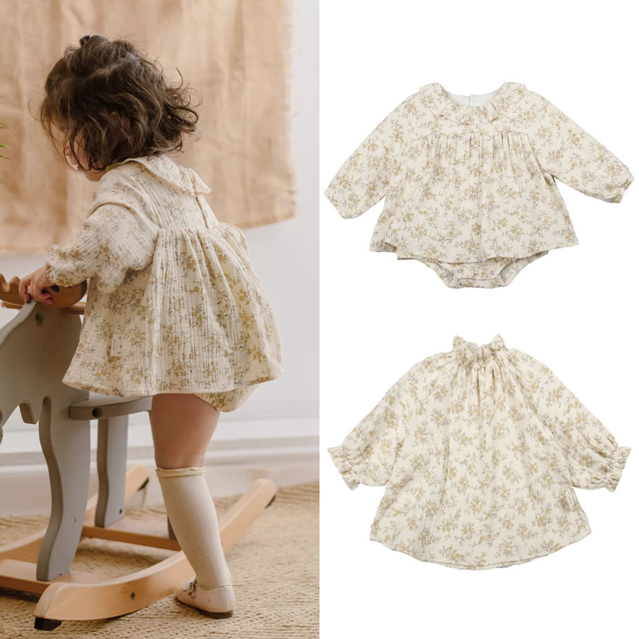 花柄女の赤ちゃんドレス春オーガニックコットン新生児女の子ロン - Baby Clothing Organic のレビューと価格
