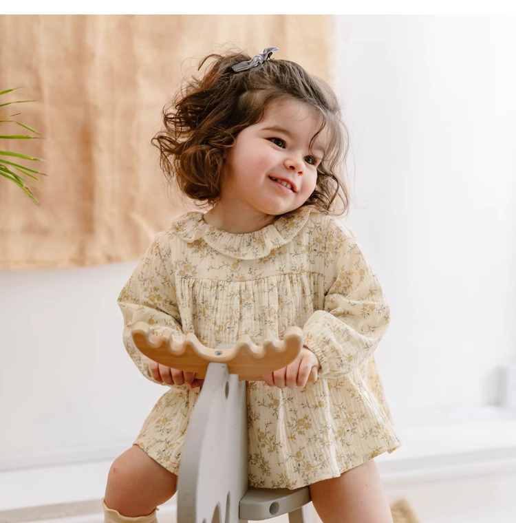 花柄女の赤ちゃんドレス春オーガニックコットン新生児女の子ロン - Baby Clothing Organic のレビューと価格